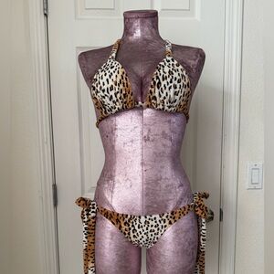 Custom fuzzy cheetah print two piece “bikini”